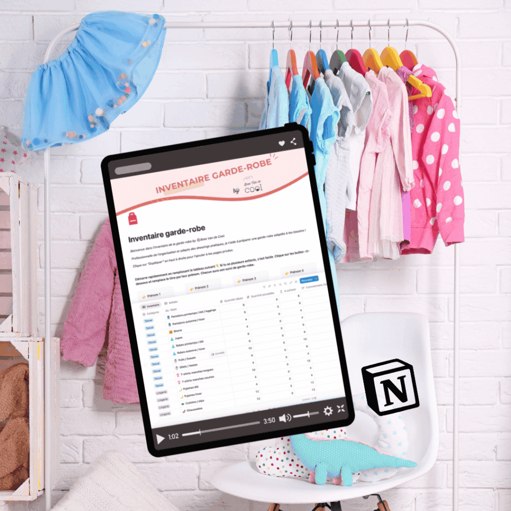 outil gratuit tableau inventaire garde robe enfant - Bree Van de Cool Home Organiser